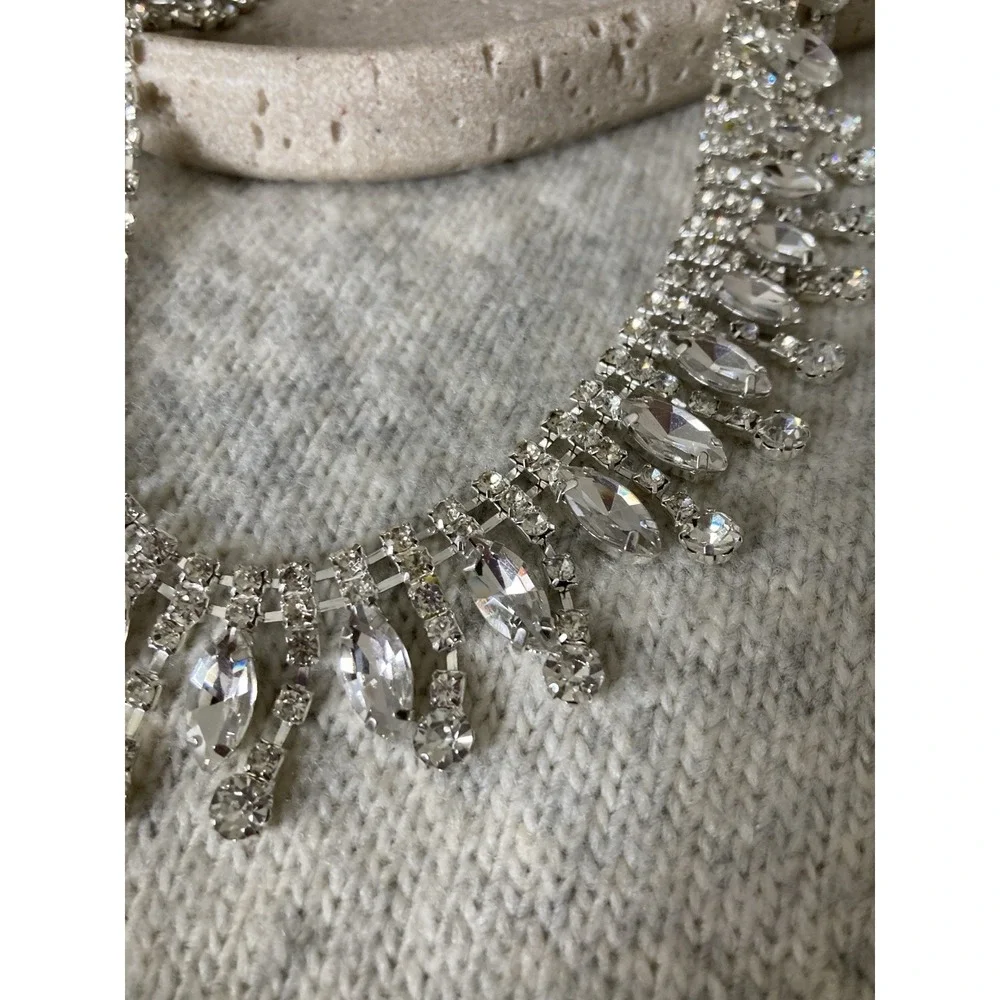 Silver Tone Rhinestone Fringe Belt Tie Boho Statement Bling Glam Festival y2K